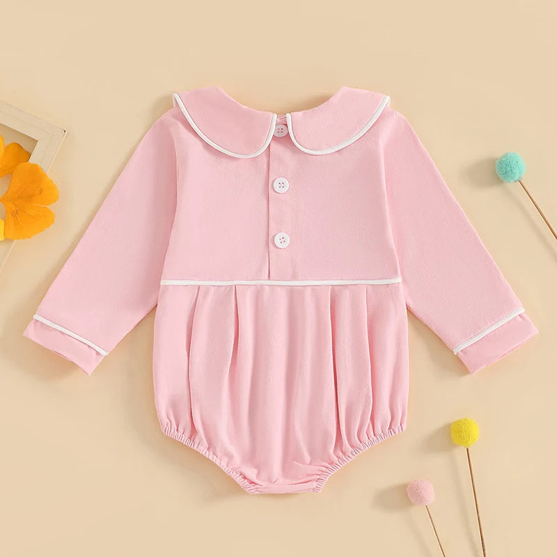 Pudcoco Baby Boys Girls Romper Long Sleeve Doll Collar Contrast Line Solid Color Bodysuit Newborn Playsuit