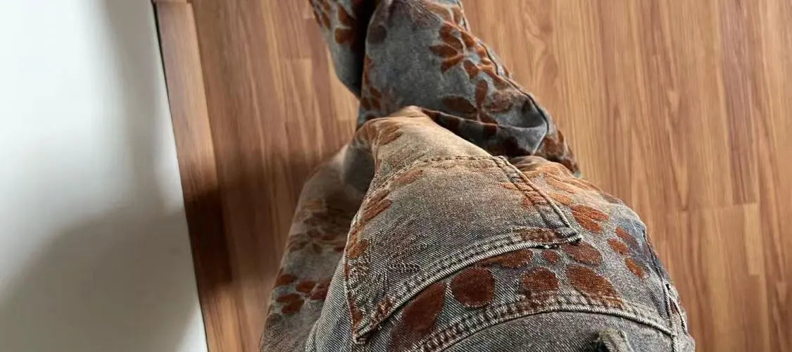 Retro Washed American Style Wide Leg Jeans Women's Loose Fit High Waist Floral Embroidery Design Casual Trousers for plus Size