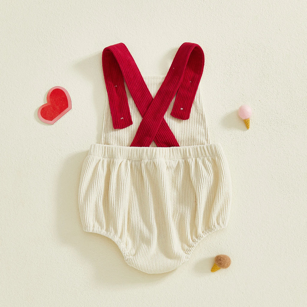 My First Valentines Day Baby Girl Boy Outfit Newborn Love Heart Romper Corduroy Sleeveless Bodysuit 0-18 Months