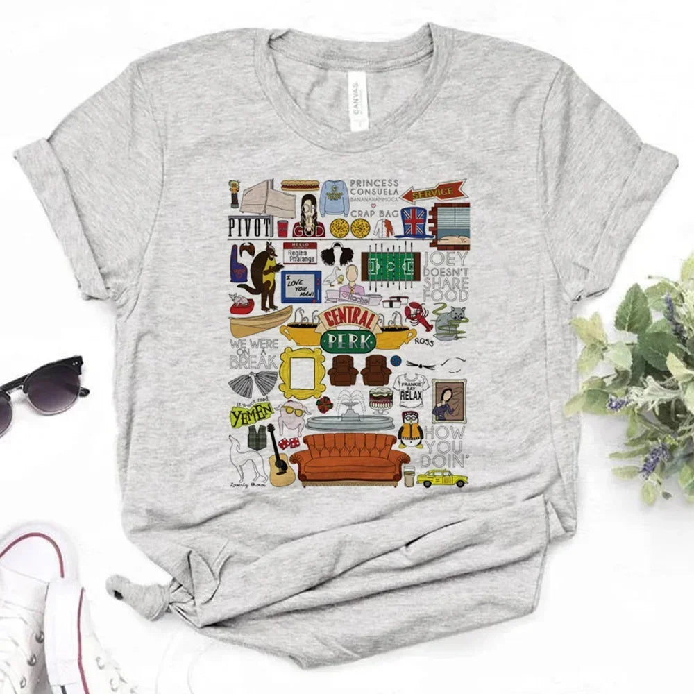 T-shirts Girl Designer Streetwear Japanese Clothing Friends Chandler T-shirts Women Funny Aesthetic Clothes Short White Sleeved