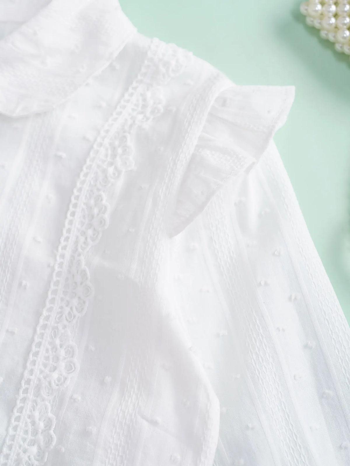 Kids Girls Shirts Spring Autumn Cotton Cute Lace Trim Collar Solid Color Puff Sleeve Bowknot Blouse Tops Casual School Uniform