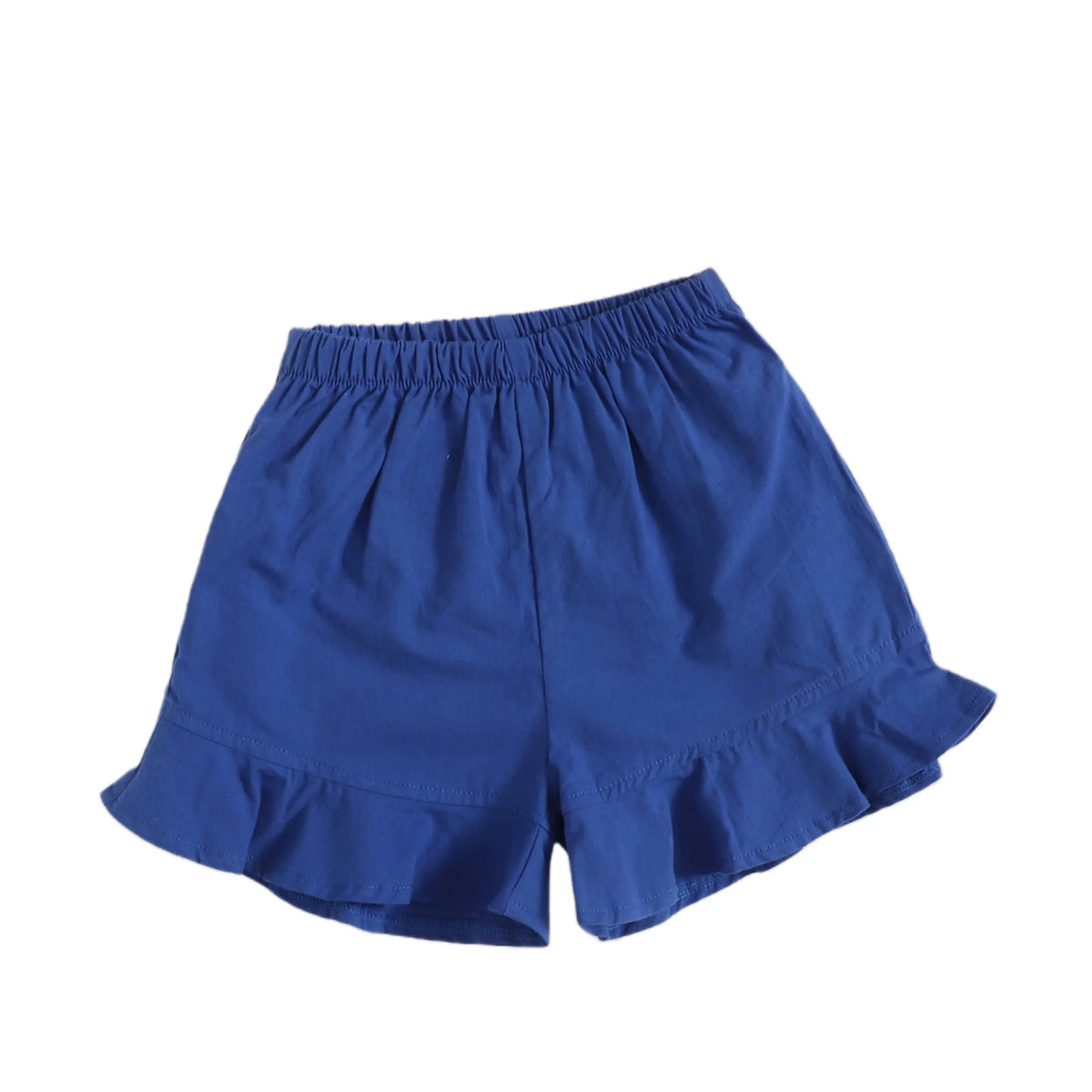 Girls' dark blue ruffled shorts - comfortable elastic waist design