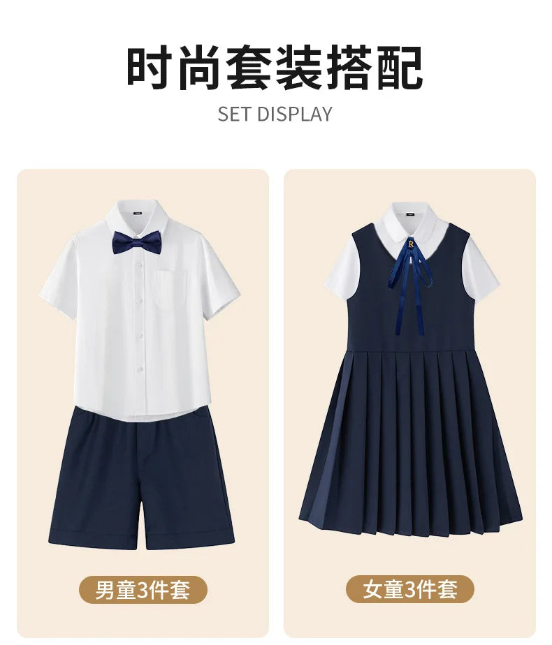Boys British School Uniforms Shirt Shorts Girls Preppy Dress Kids Japan Korean Clothes Sets Children Students Summer Outfits