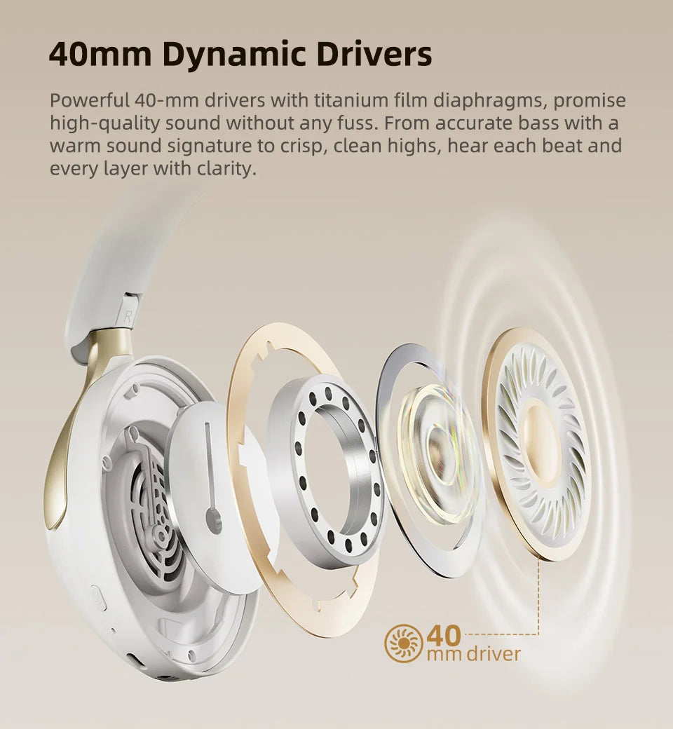 QCY H3 Pro ANC  Wireless Headphones 50dB Noise Canceling Bluetooth 5.4 LDAC Hi-Res Spatial Audio Over-Ear Headset 55H Playtime