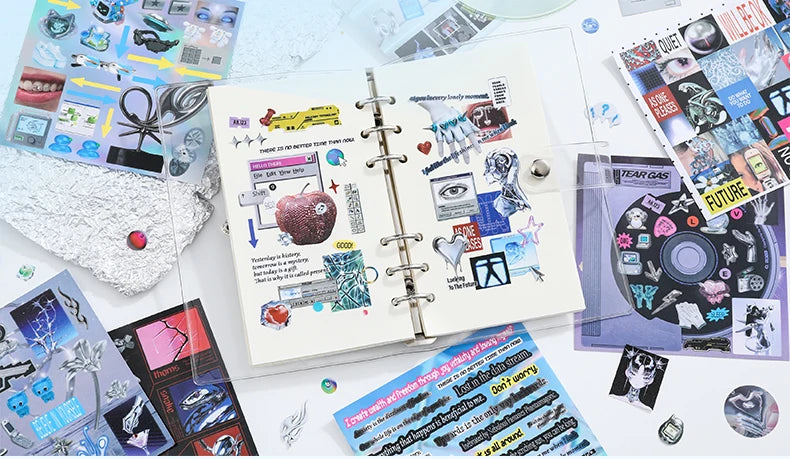 JIAMEI 30sheets Retro and Future Series Kawaii Ins Die Cutting Font Stickers Book DIY Diary Clipbook Aesthetics Stickers