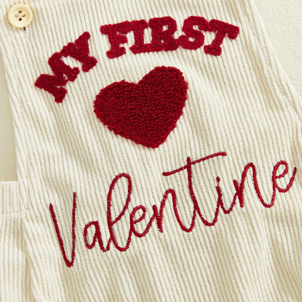 My First Valentines Day Baby Girl Boy Outfit Newborn Love Heart Romper Corduroy Sleeveless Bodysuit 0-18 Months