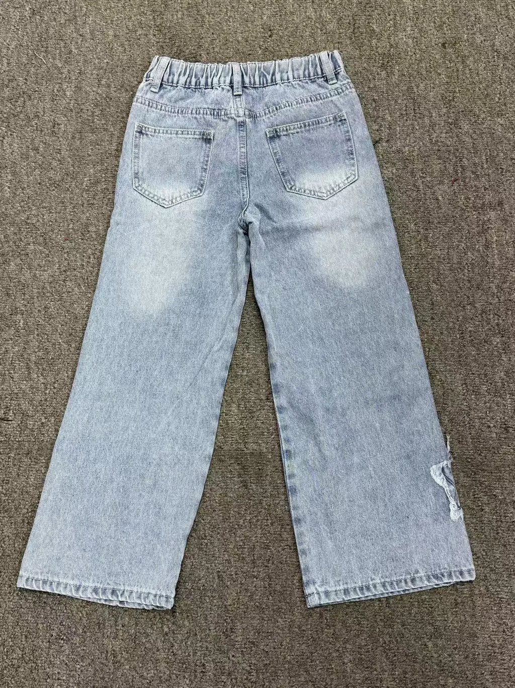 Girls Washed Wide Leg Jeans Kids Loose Trousers Stars Daily Casual Outerwear Elastic Waist Denim Pant Y2k Streetwear 2026 Summer