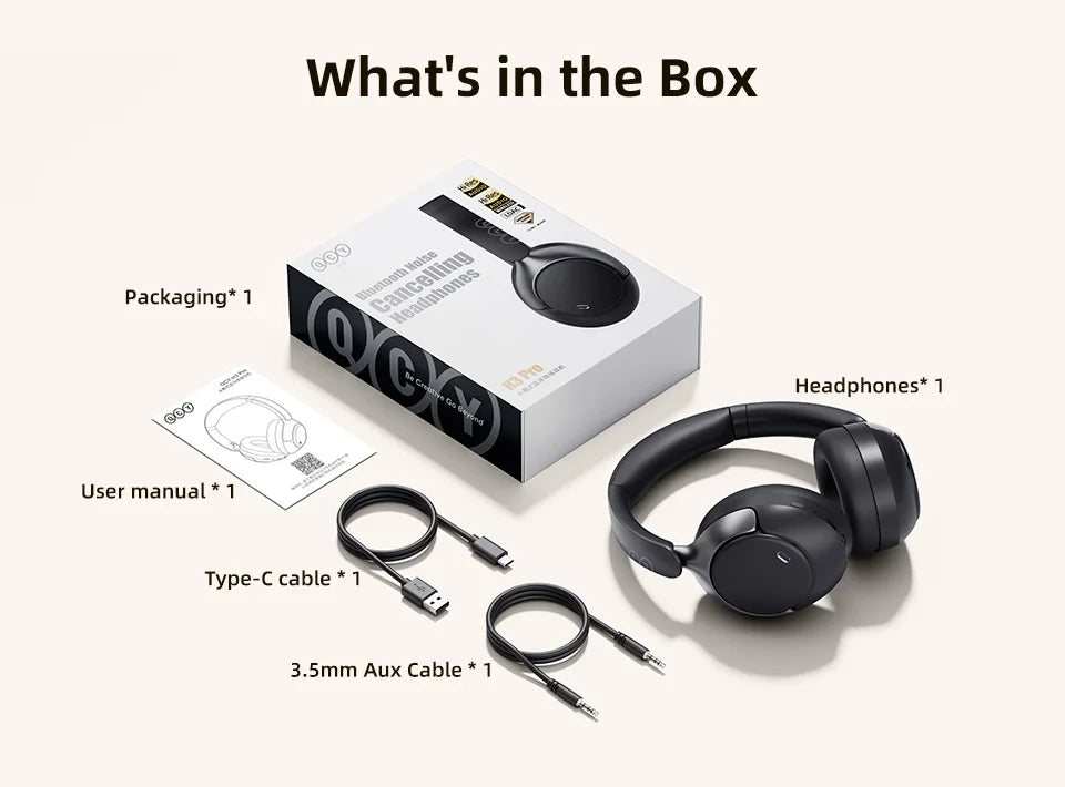 QCY H3 Pro ANC  Wireless Headphones 50dB Noise Canceling Bluetooth 5.4 LDAC Hi-Res Spatial Audio Over-Ear Headset 55H Playtime