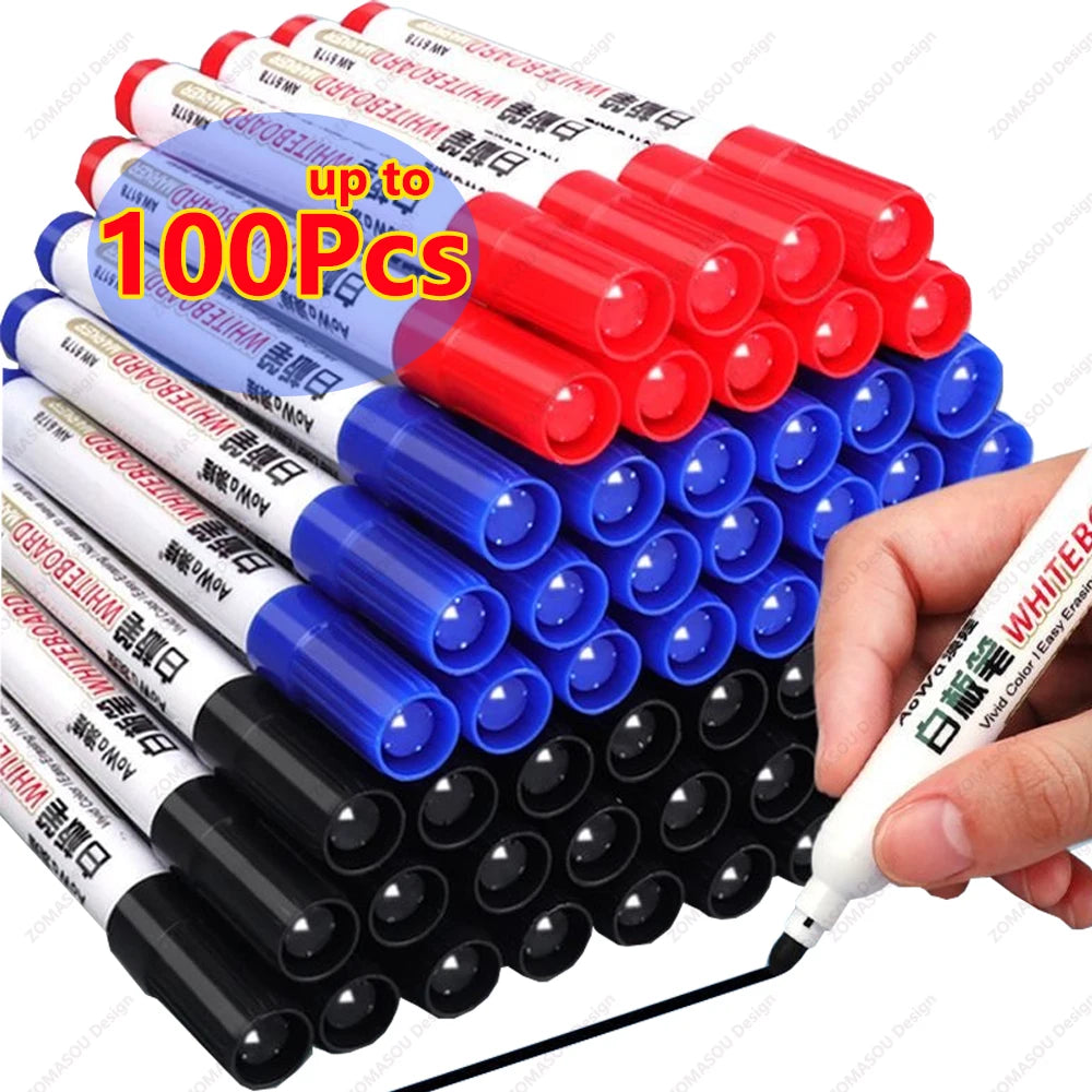 100-1pcs Erasable Whiteboard Marker Pen Blackboard Marker Teaching Chalk for Glass Ceramics Office School Art Marker Stationery