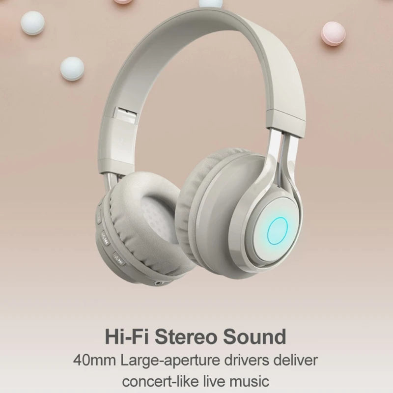 New Apricot /Pink /Purple Metal Kids Headphones Blue-tooth Wireless Volume Limited Childrens Head-mounted Headset Dropship