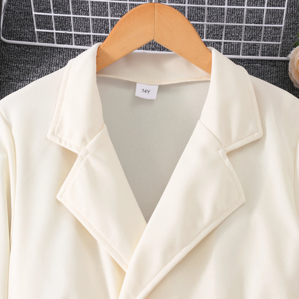 Teen Girls' 13-16Y Blazer Dress - Classic Cream Color, Asymmetrical Hem, Romantic & Elegant, Ideal for Formal Occasions, Stylish