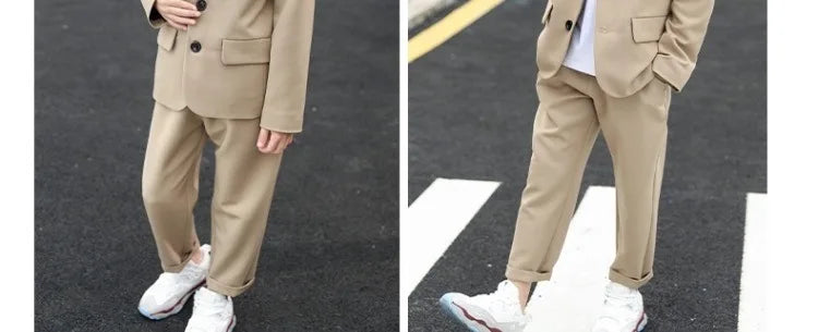 Suits for Boys Spring Autumn Long Sleeve Casual Blazer Jacket Trouser 2pcs School Uniform Teen Kids Clothes Set Children Cosutme
