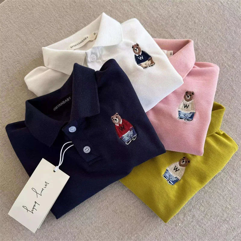 Cute Toddler Boys Polo T-shirts Bear Kids Tops Tees Summer Children's Clothes