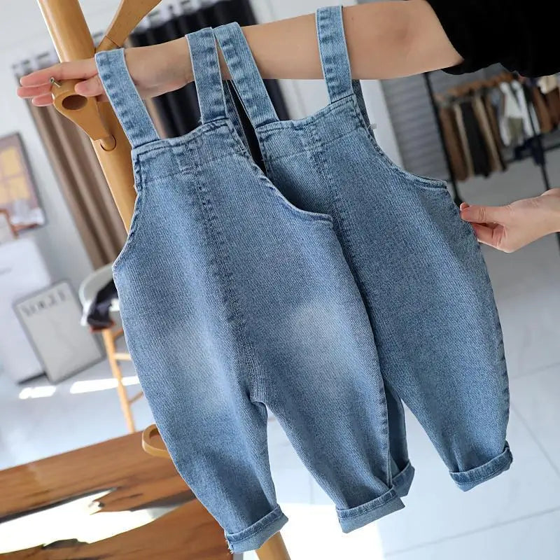 Baby Girls Jeans Pants Spring and Autumn Children's Denim Pants Boys and Girls Casual Denim Strap Pants 0-6 Years