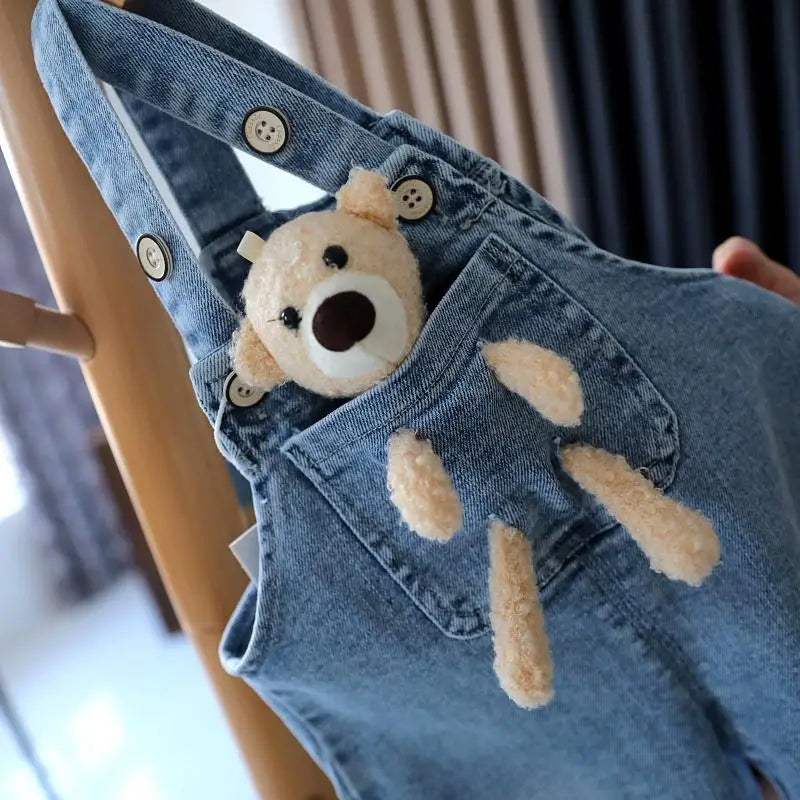 Baby Girls Jeans Pants Spring and Autumn Children's Denim Pants Boys and Girls Casual Denim Strap Pants 0-6 Years
