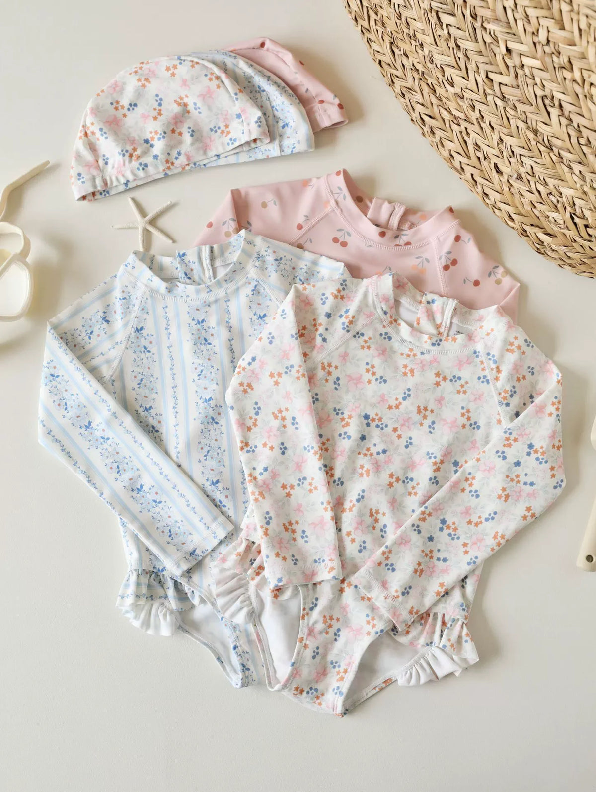 deer jonmi New 2026 Summer Toddlers Girls Printed Long Sleeve Swimsuits Ruffles Sunproof One-piece Children Beach Swimwear