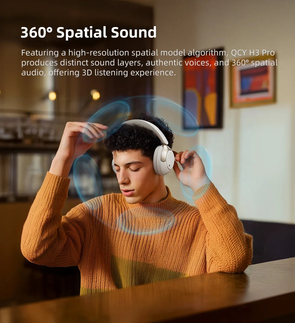 QCY H3 Pro ANC  Wireless Headphones 50dB Noise Canceling Bluetooth 5.4 LDAC Hi-Res Spatial Audio Over-Ear Headset 55H Playtime