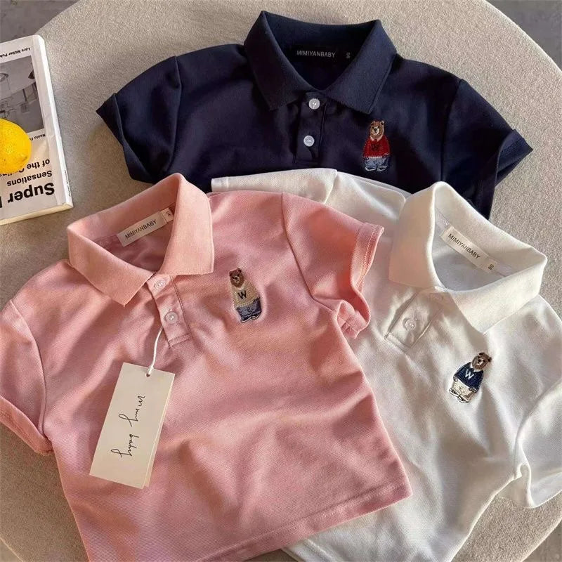 Cute Toddler Boys Polo T-shirts Bear Kids Tops Tees Summer Children's Clothes