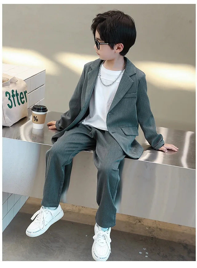 Suits for Boys Spring Autumn Long Sleeve Casual Blazer Jacket Trouser 2pcs School Uniform Teen Kids Clothes Set Children Cosutme