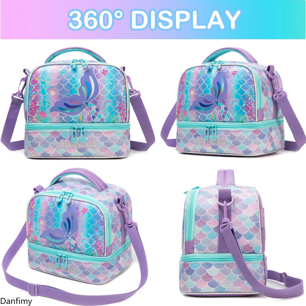 Kids Lunch Box for School Cute Insulated Lunch Bag with Strap Thermal Food Container for Girls Boys Portable Tote for Picnic