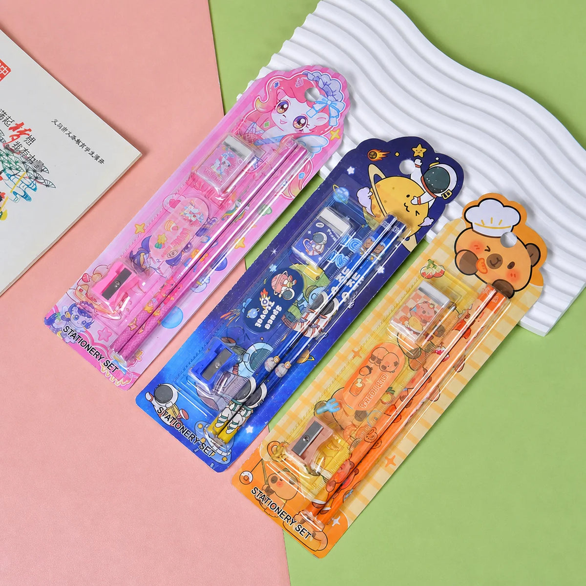 Kids Cartoon 5-Piece Stationery Set Complete Pencil Ruler Eraser Combo Cute Back To School Gift School Office Suppliers