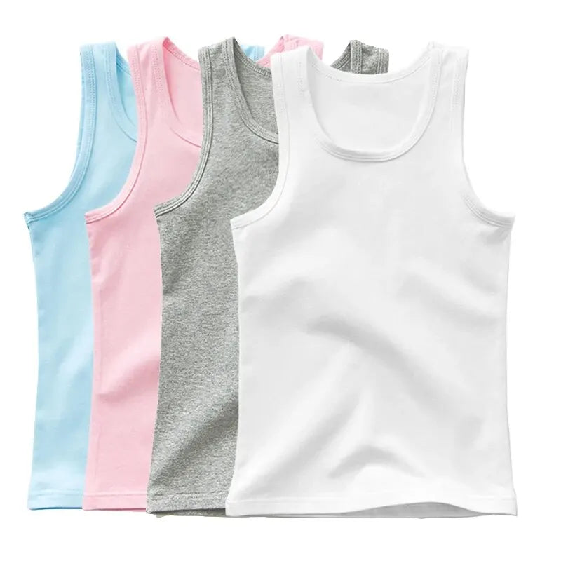 Girls Boys Tank Tops Kids Candy Color Sleeveless Vest 2024 Summer Teenagers Top Tees 3 To 14Yrs Children's Undershirts Clothes