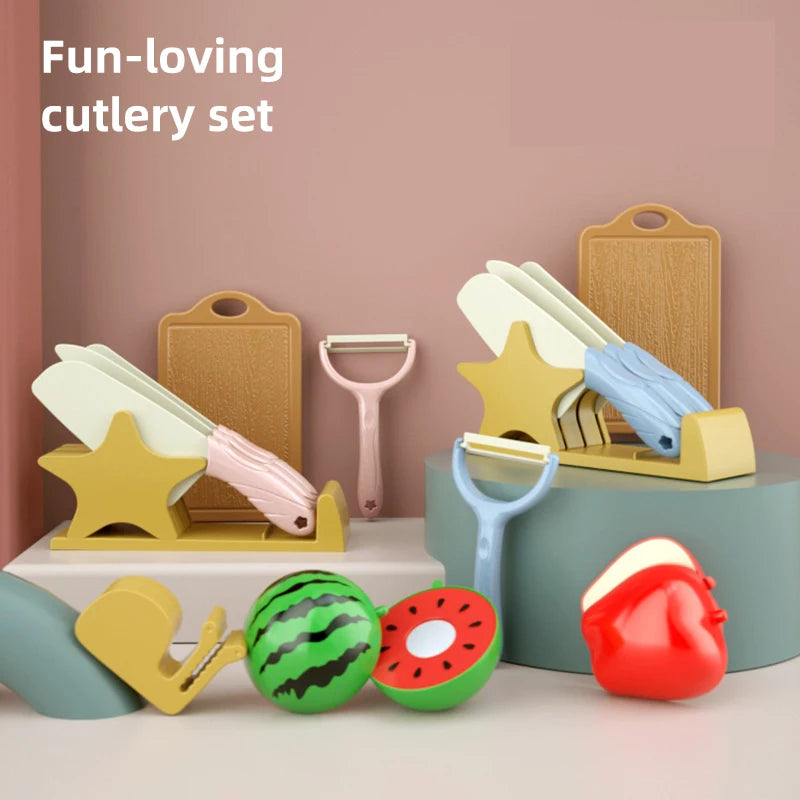 Kids Cooking Set 7Pieces Simulate Montessori Kitchen Tools Toddler Pretend Play Safe Board Fun Cutting Fruit with Knife Cutting