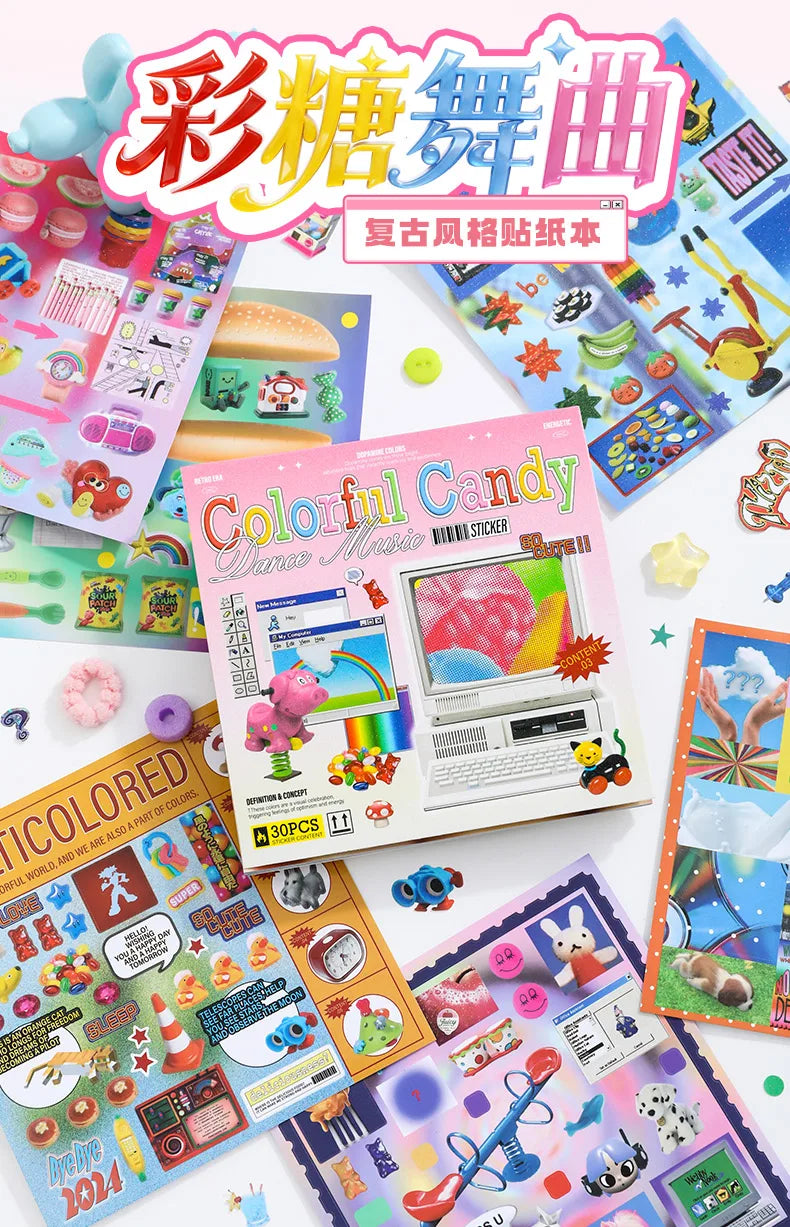 JIAMEI 30sheets Retro and Future Series Kawaii Ins Die Cutting Font Stickers Book DIY Diary Clipbook Aesthetics Stickers