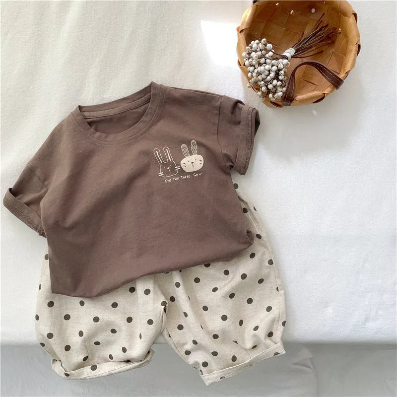 2026 Summer 2-8 Years Girls Boys Cute Print Rabbit Short Sleeve Cotton T-shirts Kids Tee