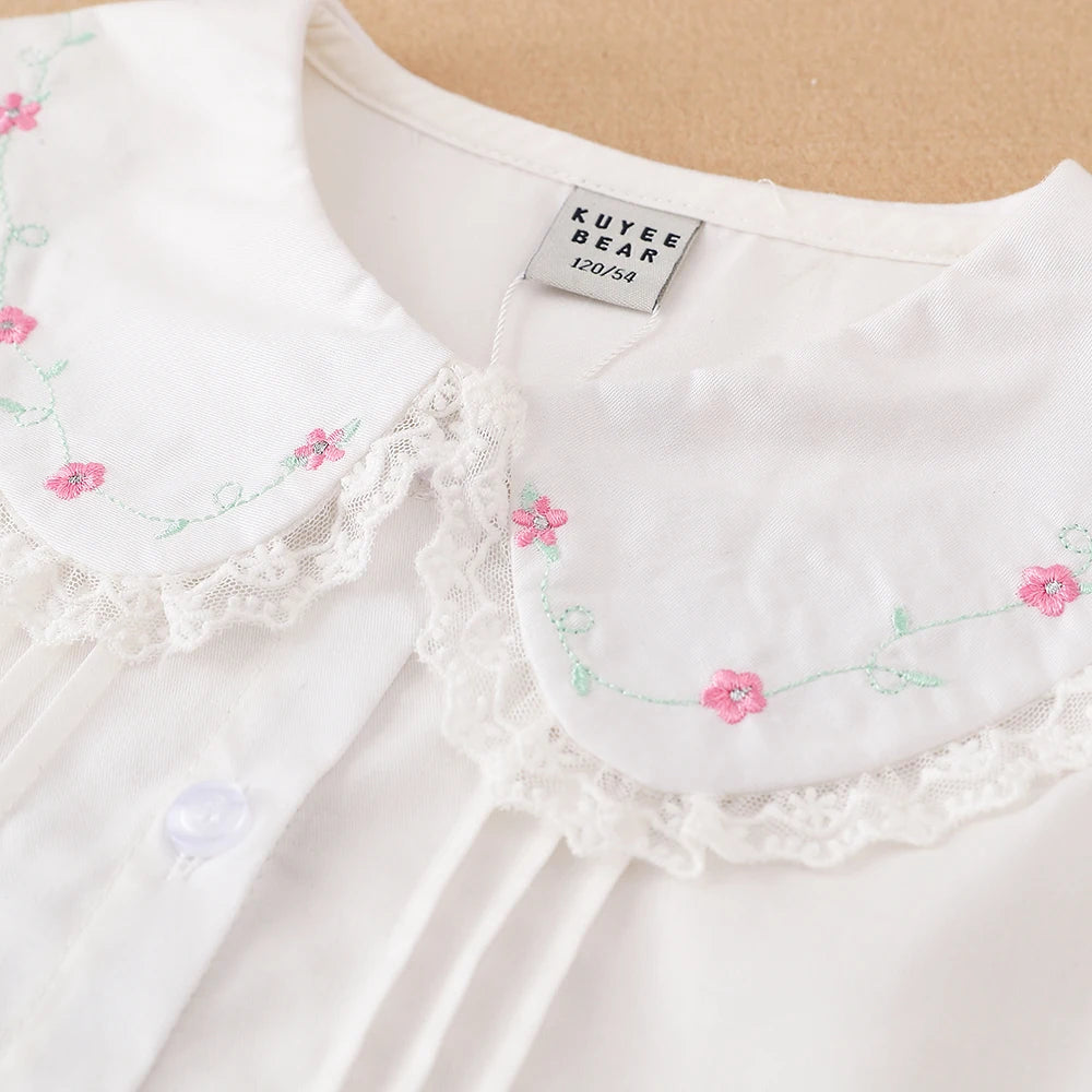 Girls Shirt 2025 Spring Autumn New Arrival Lace Collar Clothes Kids College Style Blouses for 5-12 Years