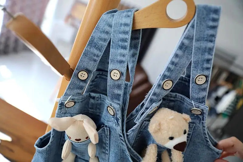 Baby Girls Jeans Pants Spring and Autumn Children's Denim Pants Boys and Girls Casual Denim Strap Pants 0-6 Years