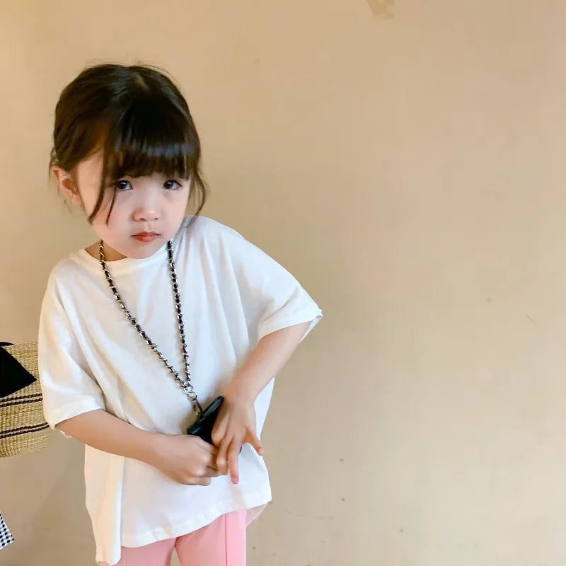 Girls T-shirt Children's Fashion T-shirt 2025 Summer New Style Back Fork Design T-shirt Baby Fashion Casual Short Sleeve Top