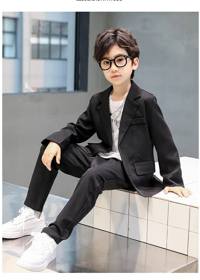Suits for Boys Spring Autumn Long Sleeve Casual Blazer Jacket Trouser 2pcs School Uniform Teen Kids Clothes Set Children Cosutme