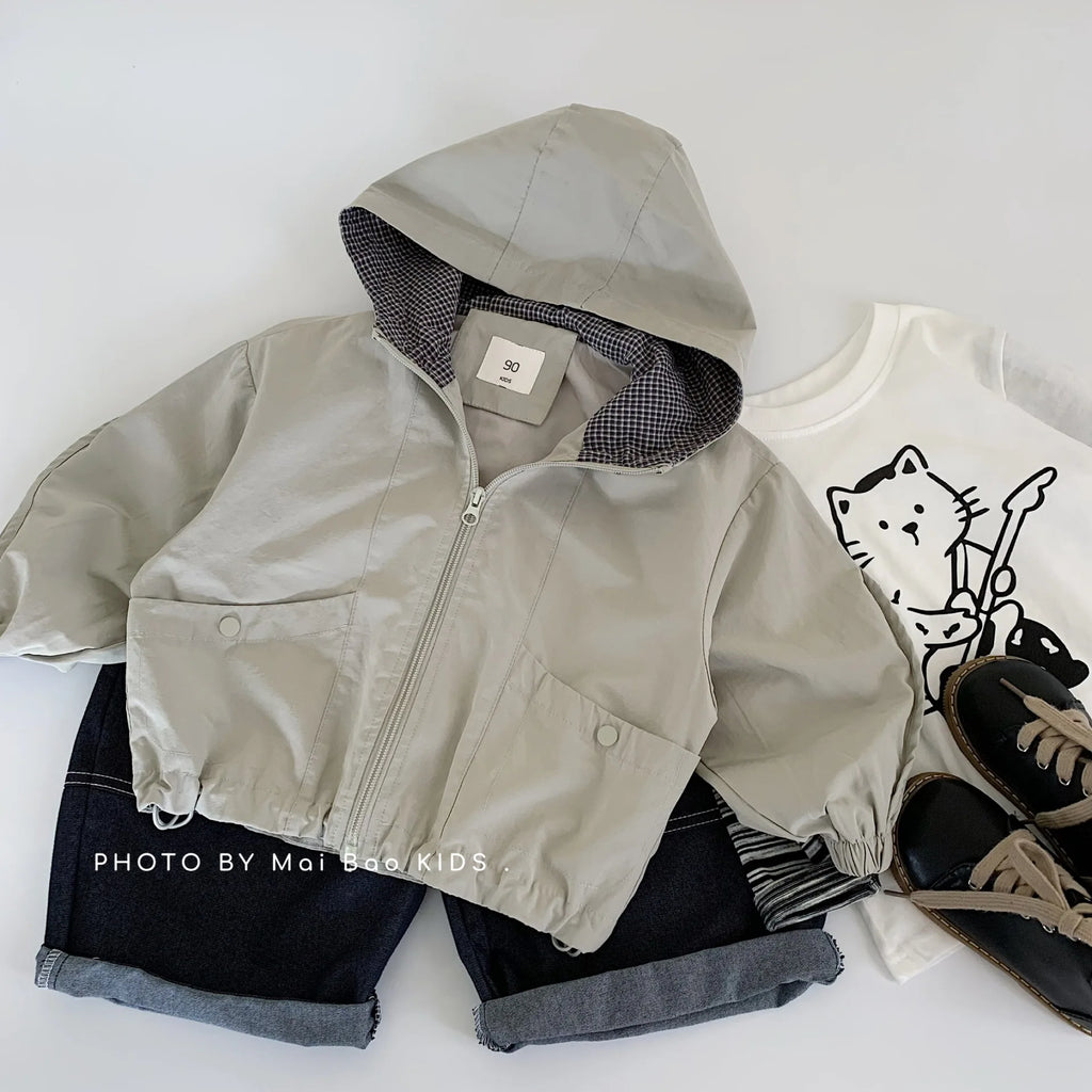 Children Clothes Kids Casual Coat 2025 Autumn New Fashionable Korean Style Boys Solid Color Hooded Jacket Stylish Coat