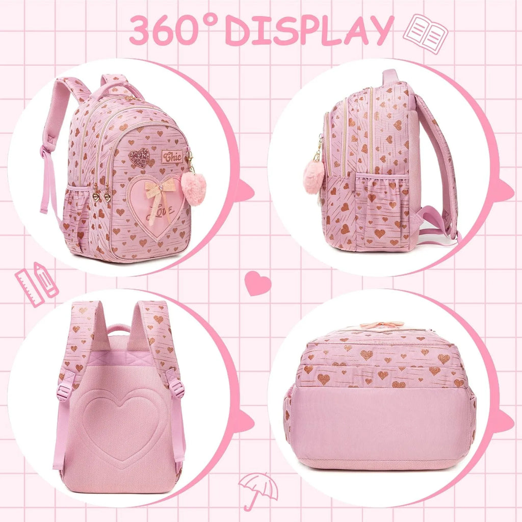 3PCS Girls School Backpack Set with Lunch Tote and Pencil Case Lightweight Elementary Bookbag for Kids Back To School Mochila