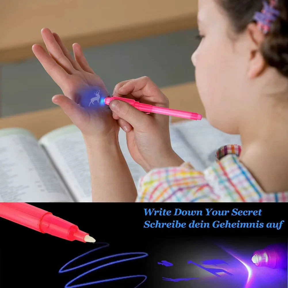 12pcs Invisible Ink Pen Spy Pen with UV Light Magic Marker for Secret Message Treasure Box Prizes Kids Party Favors Toys Gift