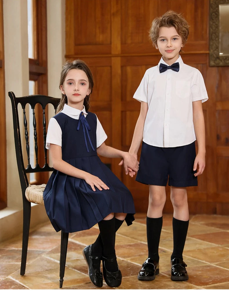 Boys British School Uniforms Shirt Shorts Girls Preppy Dress Kids Japan Korean Clothes Sets Children Students Summer Outfits