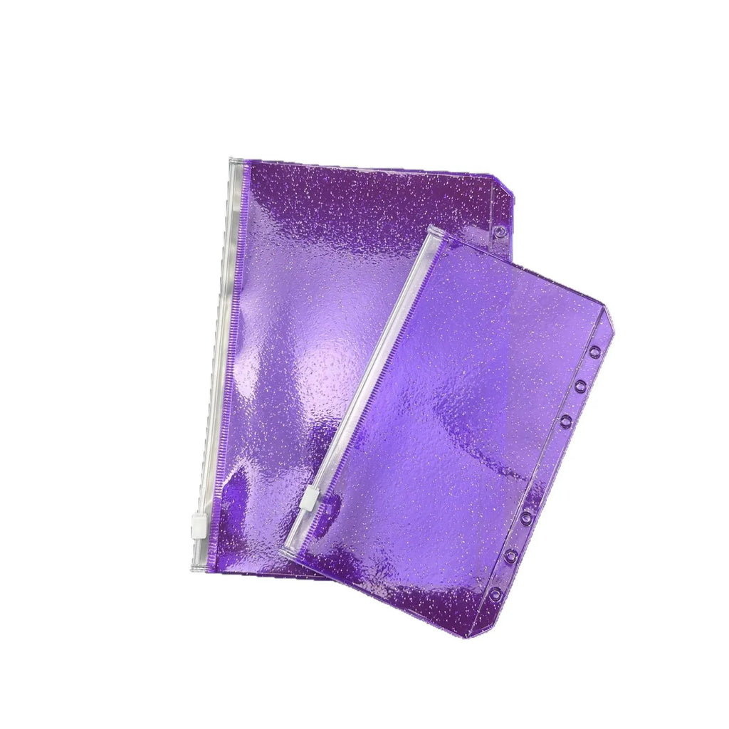 A5A6 Colorful Glitter Binder Pockets Binder Zipper Folders For 6-ring Notebook Binder Waterproof Pvc Leaf Document Filing Bag