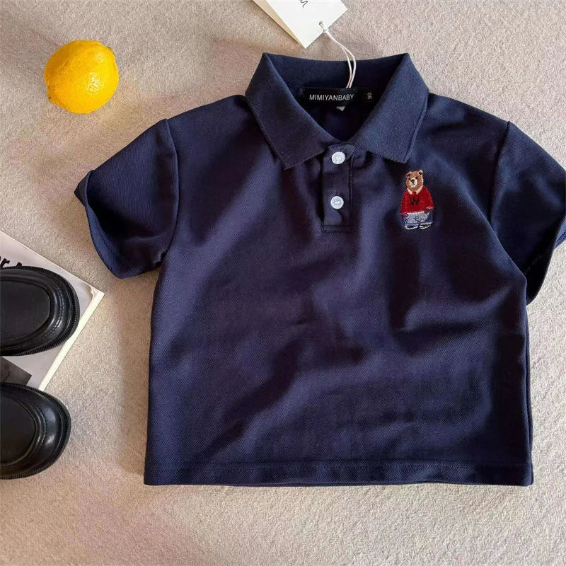 Cute Toddler Boys Polo T-shirts Bear Kids Tops Tees Summer Children's Clothes