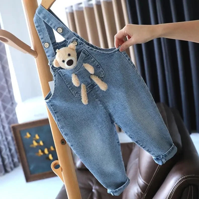Baby Girls Jeans Pants Spring and Autumn Children's Denim Pants Boys and Girls Casual Denim Strap Pants 0-6 Years