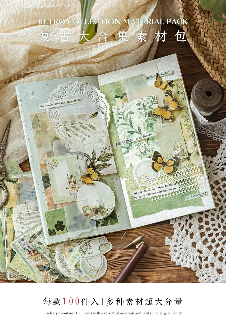400pcs Garden Post Office Collection Light Paper Material Pack DIY Handbook Collage Journal Notebook Scrapbook Envelope
