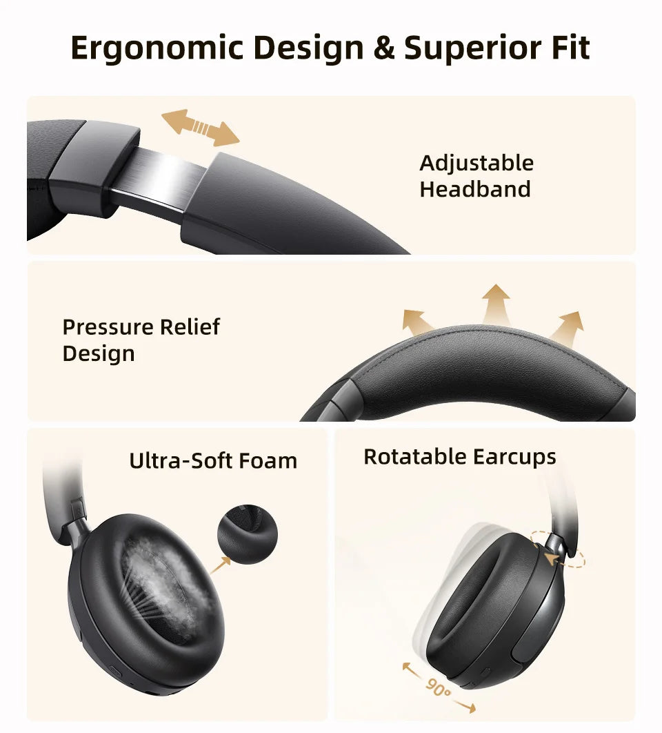QCY H3 Pro ANC  Wireless Headphones 50dB Noise Canceling Bluetooth 5.4 LDAC Hi-Res Spatial Audio Over-Ear Headset 55H Playtime