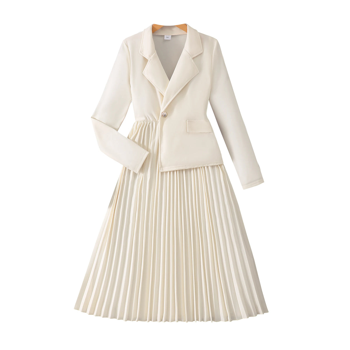 Teen Girls' 13-16Y Blazer Dress - Classic Cream Color, Asymmetrical Hem, Romantic & Elegant, Ideal for Formal Occasions, Stylish