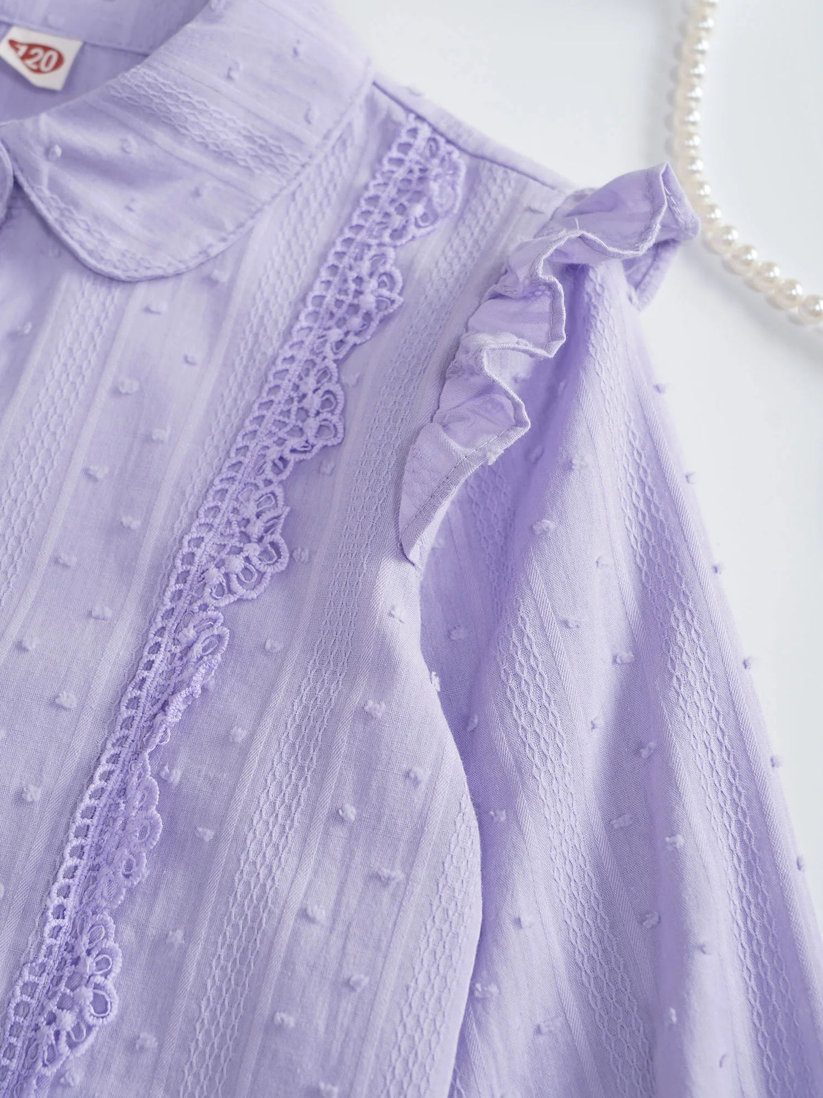 Kids Girls Shirts Spring Autumn Cotton Cute Lace Trim Collar Solid Color Puff Sleeve Bowknot Blouse Tops Casual School Uniform