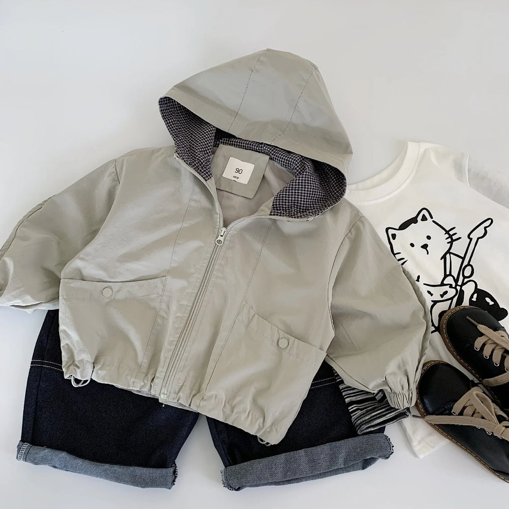 Children Clothes Kids Casual Coat 2025 Autumn New Fashionable Korean Style Boys Solid Color Hooded Jacket Stylish Coat