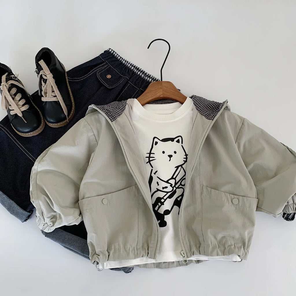 Children Clothes Kids Casual Coat 2025 Autumn New Fashionable Korean Style Boys Solid Color Hooded Jacket Stylish Coat