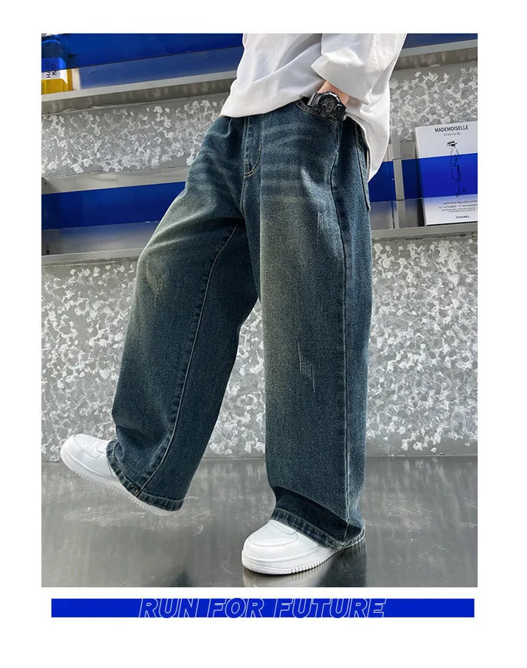Teenage Baby Boys Clothes Jeans Spring Autumn Kids Casual Jeans for Big Boy Child Fashion Vintage Trousers Cotton Sweatpants  ﻿