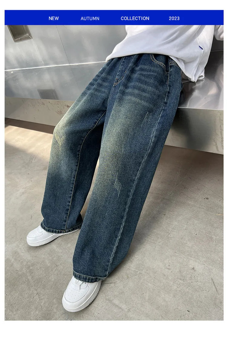 Teenage Baby Boys Clothes Jeans Spring Autumn Kids Casual Jeans for Big Boy Child Fashion Vintage Trousers Cotton Sweatpants  ﻿