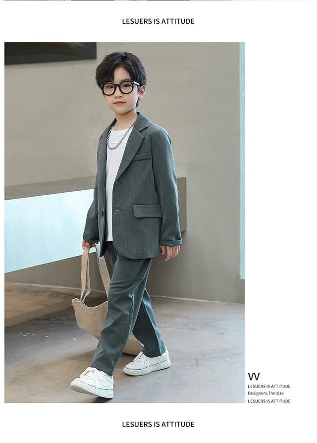 Suits for Boys Spring Autumn Long Sleeve Casual Blazer Jacket Trouser 2pcs School Uniform Teen Kids Clothes Set Children Cosutme