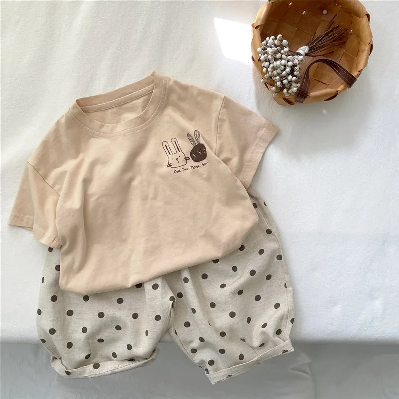 2026 Summer 2-8 Years Girls Boys Cute Print Rabbit Short Sleeve Cotton T-shirts Kids Tee